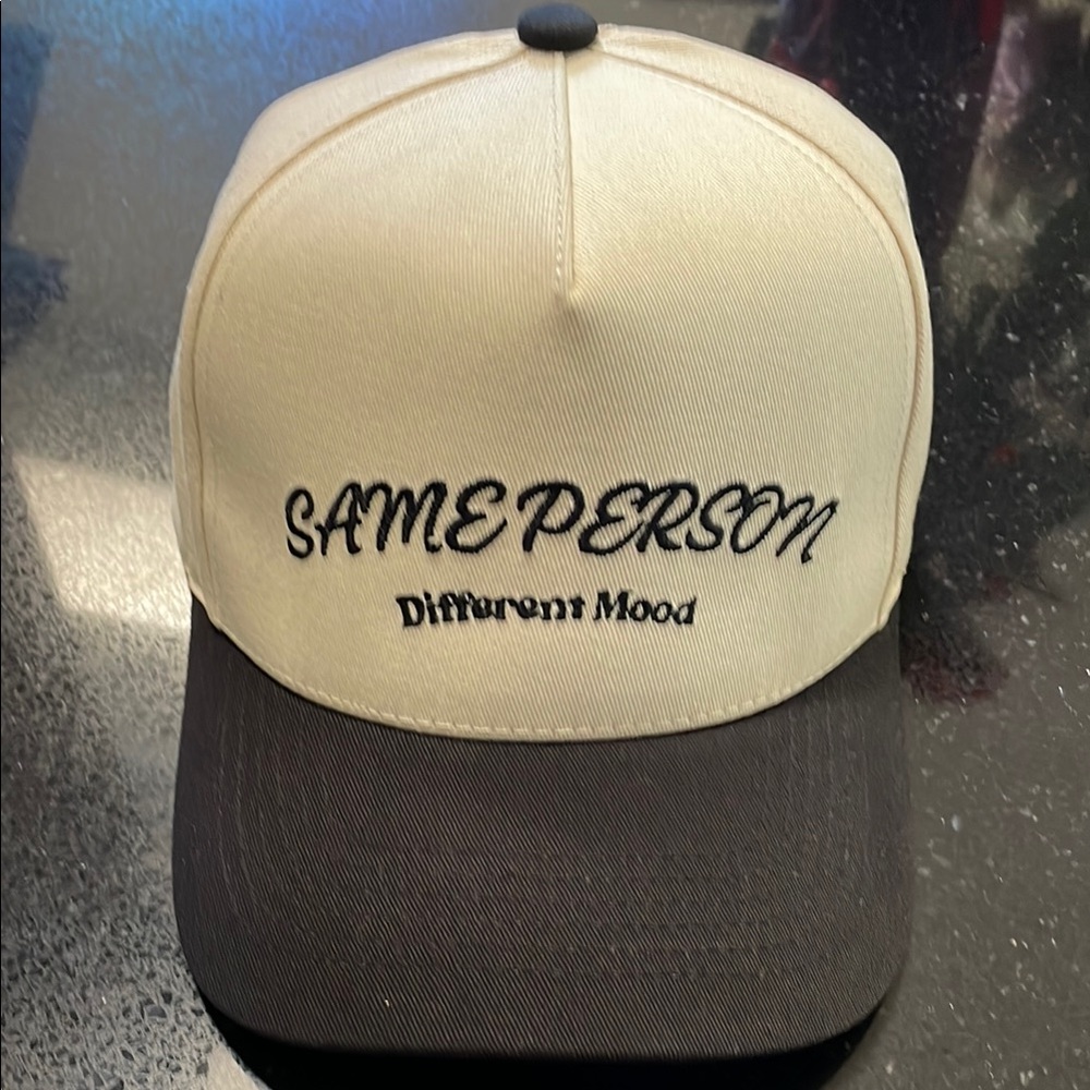 White and Black Snapback Hat with Embroidered Text